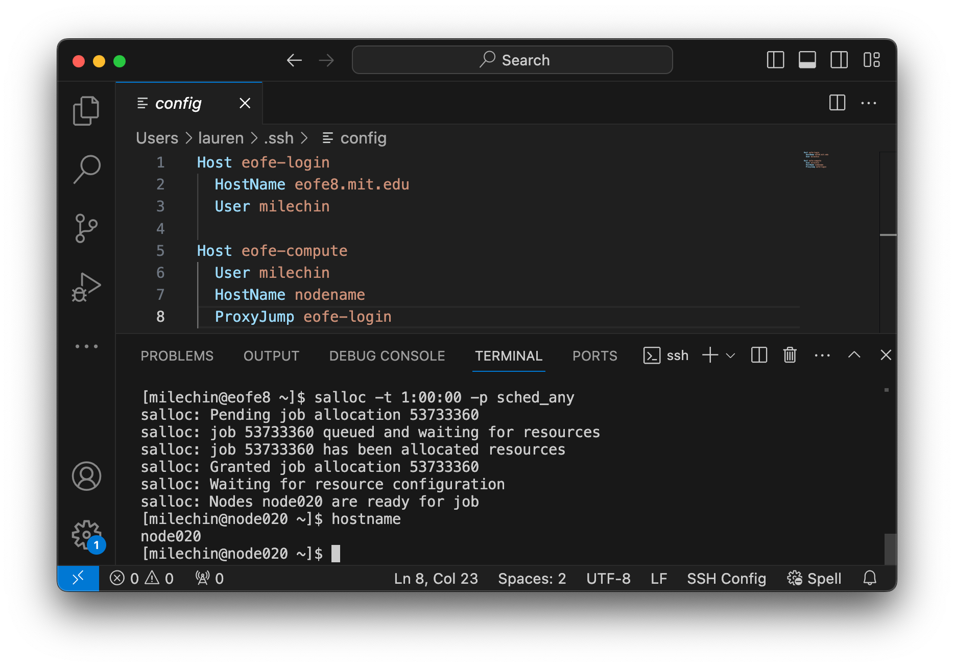Interactive job on Engaging in a VSCode terminal