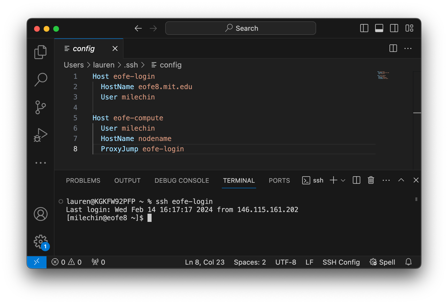 Logging into Engaging with ssh in VSCode