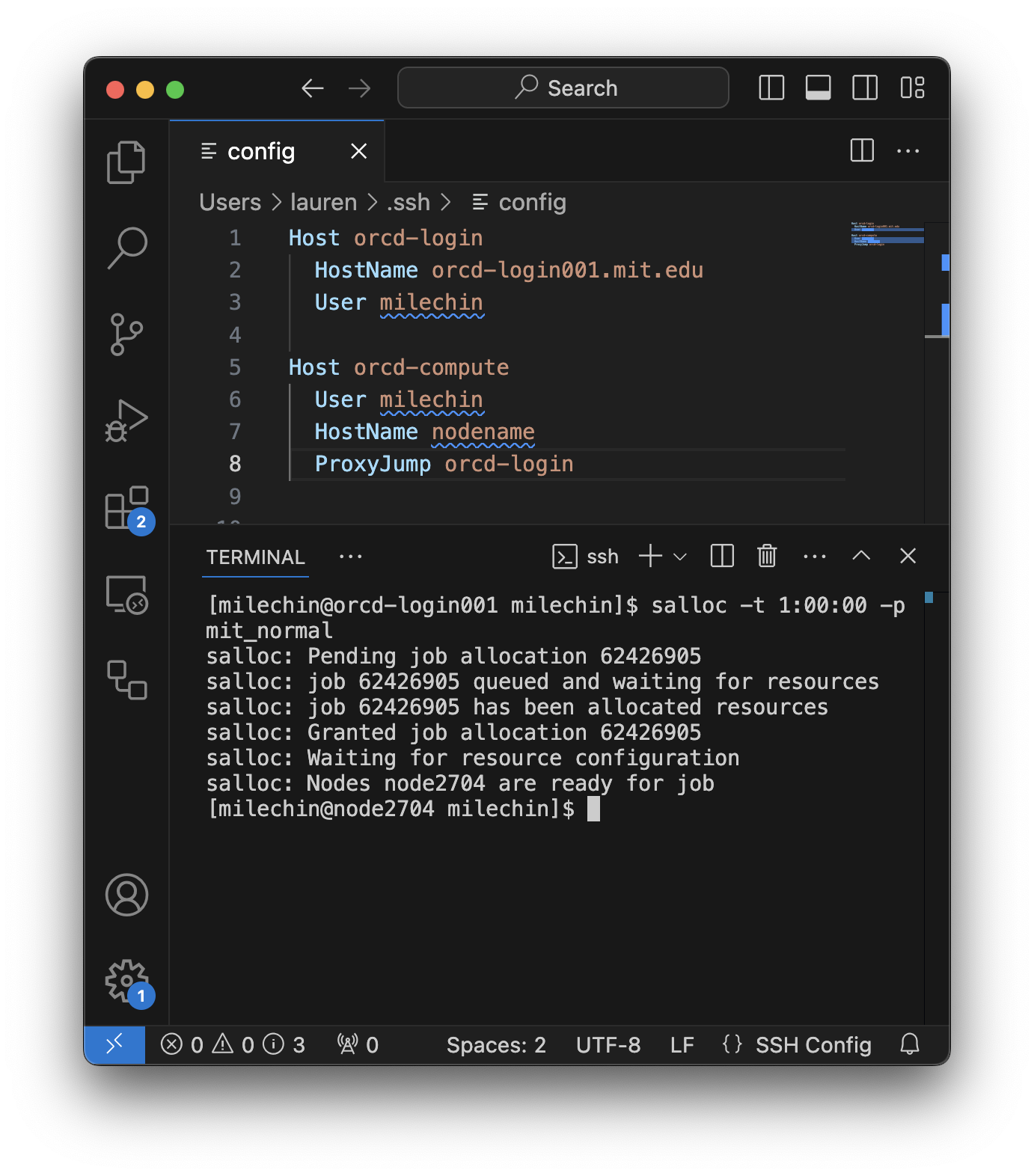 Interactive job on Engaging in a VSCode terminal