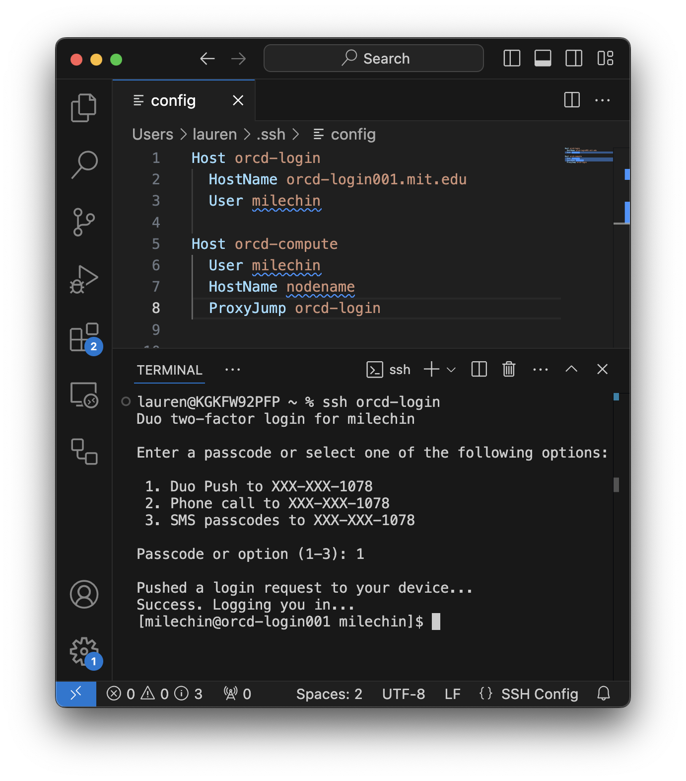 Logging into Engaging with ssh in VSCode